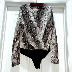 Snakeskin print thong bodysuit